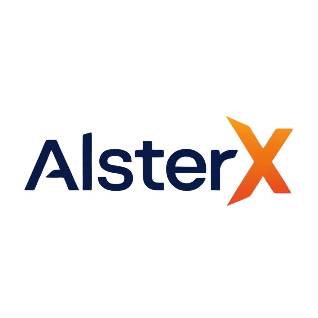 Deep Blue and Orange AlsterX Logo with Geometric Mark